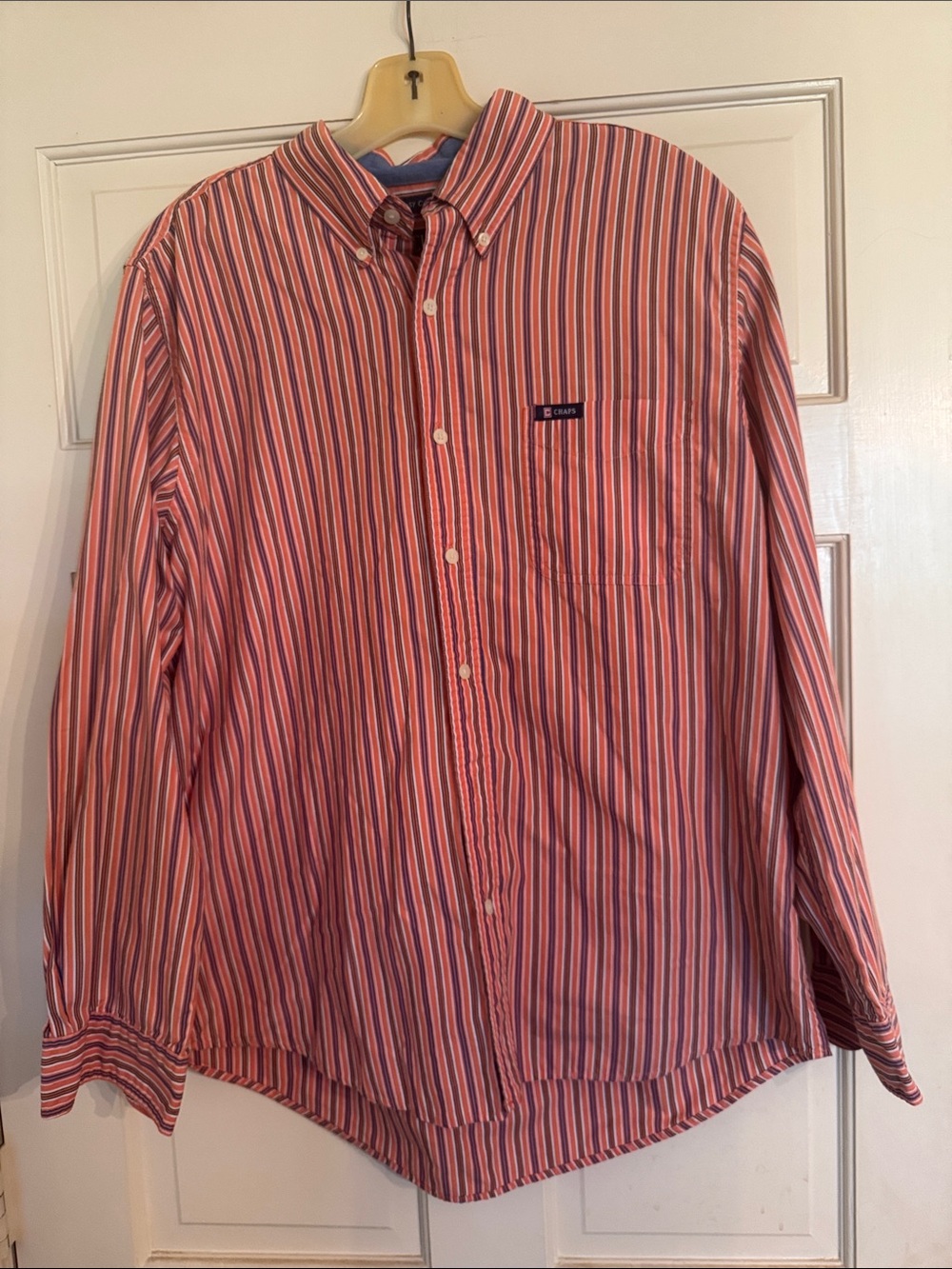 Chaps Men's Button-Down Striped Dress Shirt - Coral, Navy & White